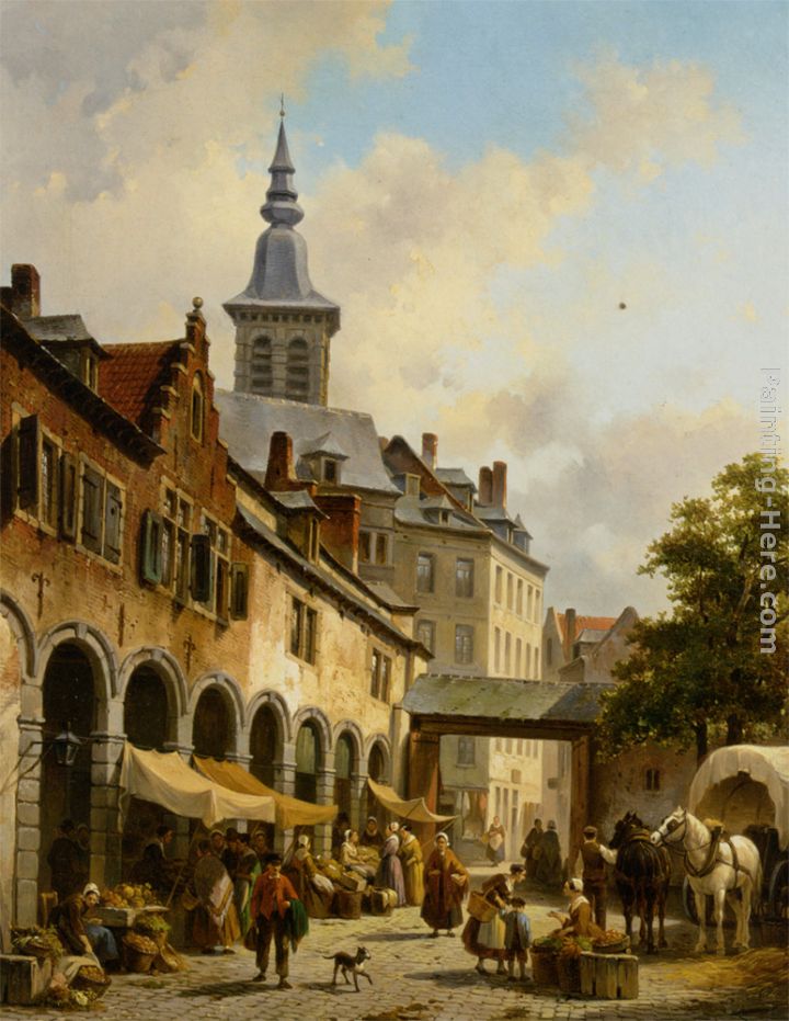 A Busy Market on a Town Square painting - Jacques Carabain A Busy Market on a Town Square art painting
